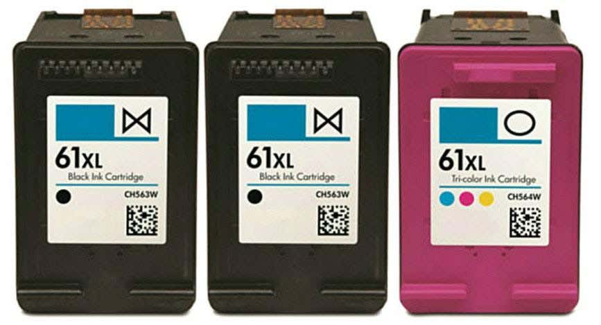 Combo 3 Pack of Remanufactured HP 61XL Black & Color Ink Cartridges