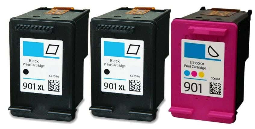Combo 3 Pack of Remanufactured HP 901XL Black and 901 Color Ink Cartridges