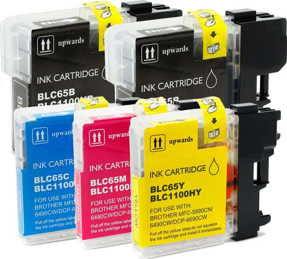Brother LC65 5-PACK COMBO: Includes 2x Black, 1x Cyan, Magenta & Yellow, High-Yield Compatible Ink Cartridges