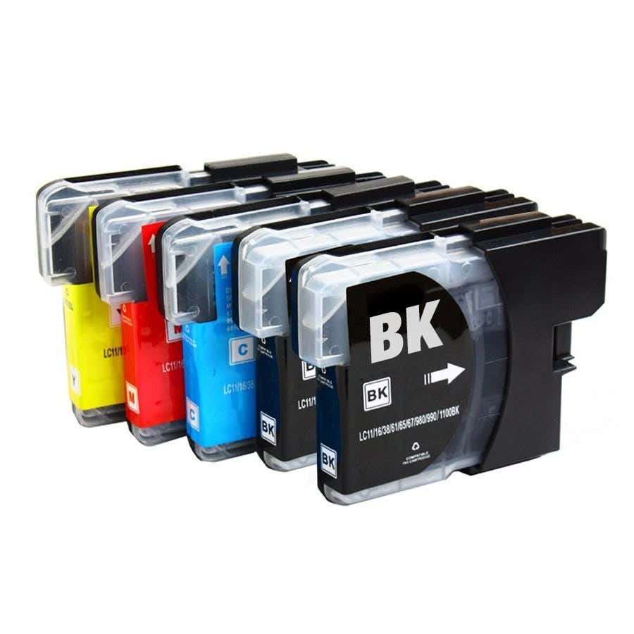 Brother LC61 Compatible, 5 pack (2) Black, (1) Cyan, (1) Magenta, (1) Yellow