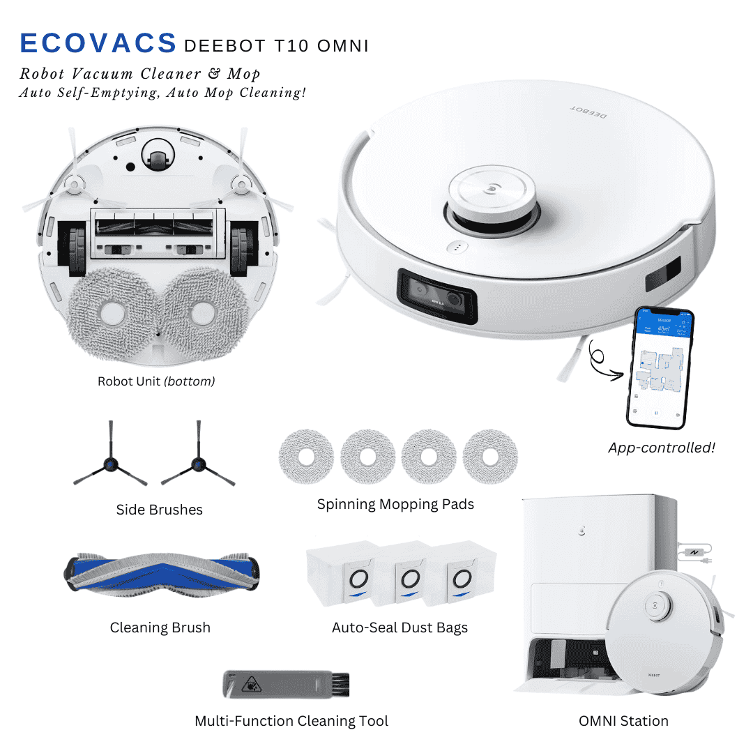 Ecovacs Deebot T10 Omni Robot Vacuum Cleaner & Mop (Auto Self-Emptying, Auto Mop Cleaning)