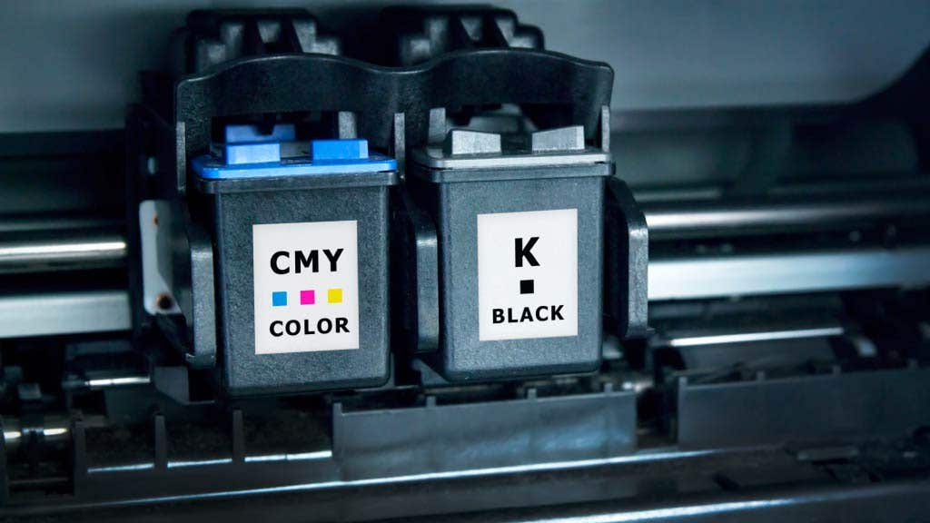 Close up image of remanufactured ink cartridges inside a printer