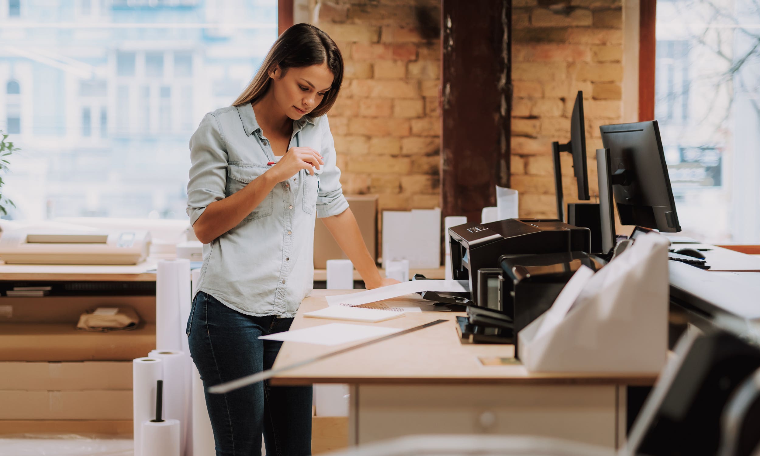 woman using an office printer