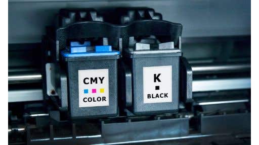 closeup of tri color ink cartridge