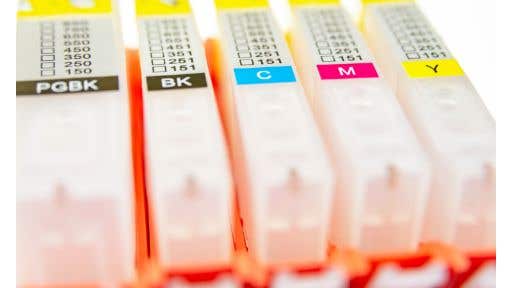closeup of printer ink cartridges