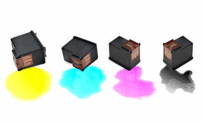 spilled ink cartridges with different colors